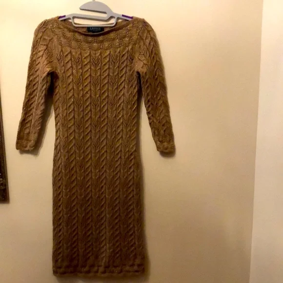 Lauren Ralph Lauren | Dresses | Ralph Lauren Gold Metallic Sweater Dress |  Poshmark